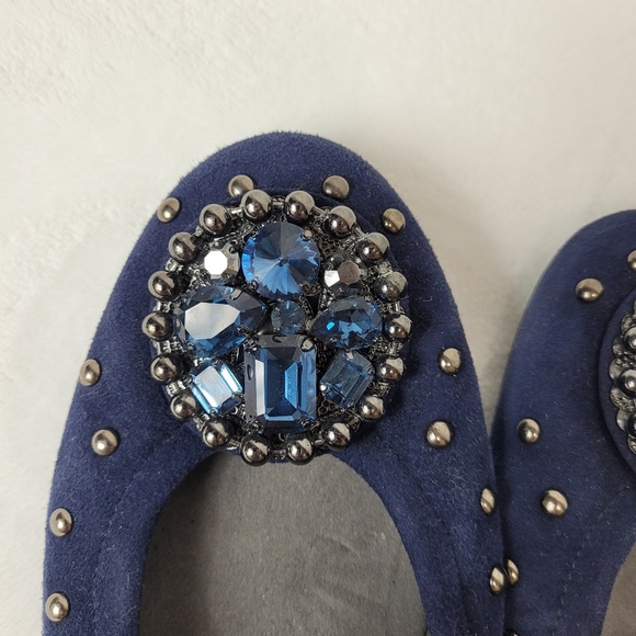 Stuart Weitzman Suede Flats navy jeweled size 10 N - Picture 8 of 11